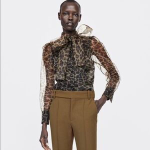 Zara Sheer Leopard Print Blouse